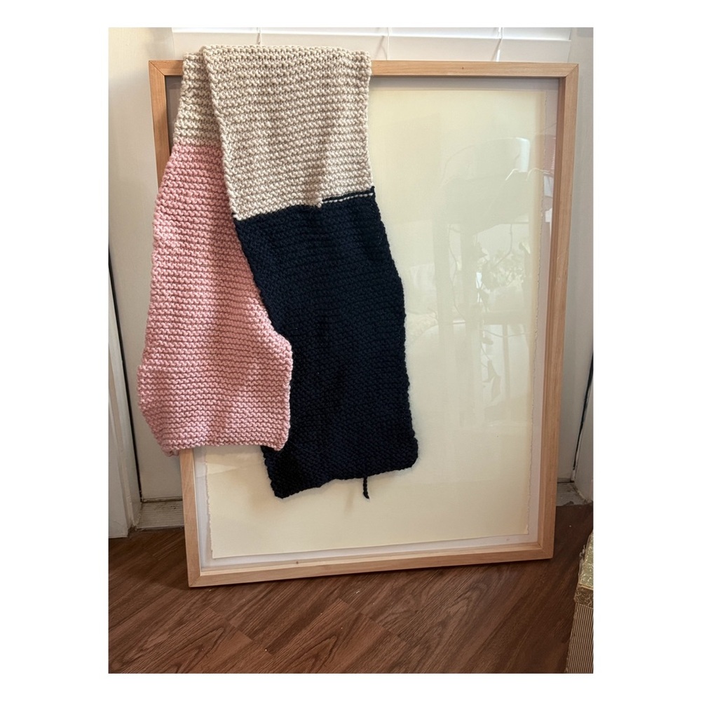 Chunky Knit Scarf in Pink, Cream, and Black, hand-knit